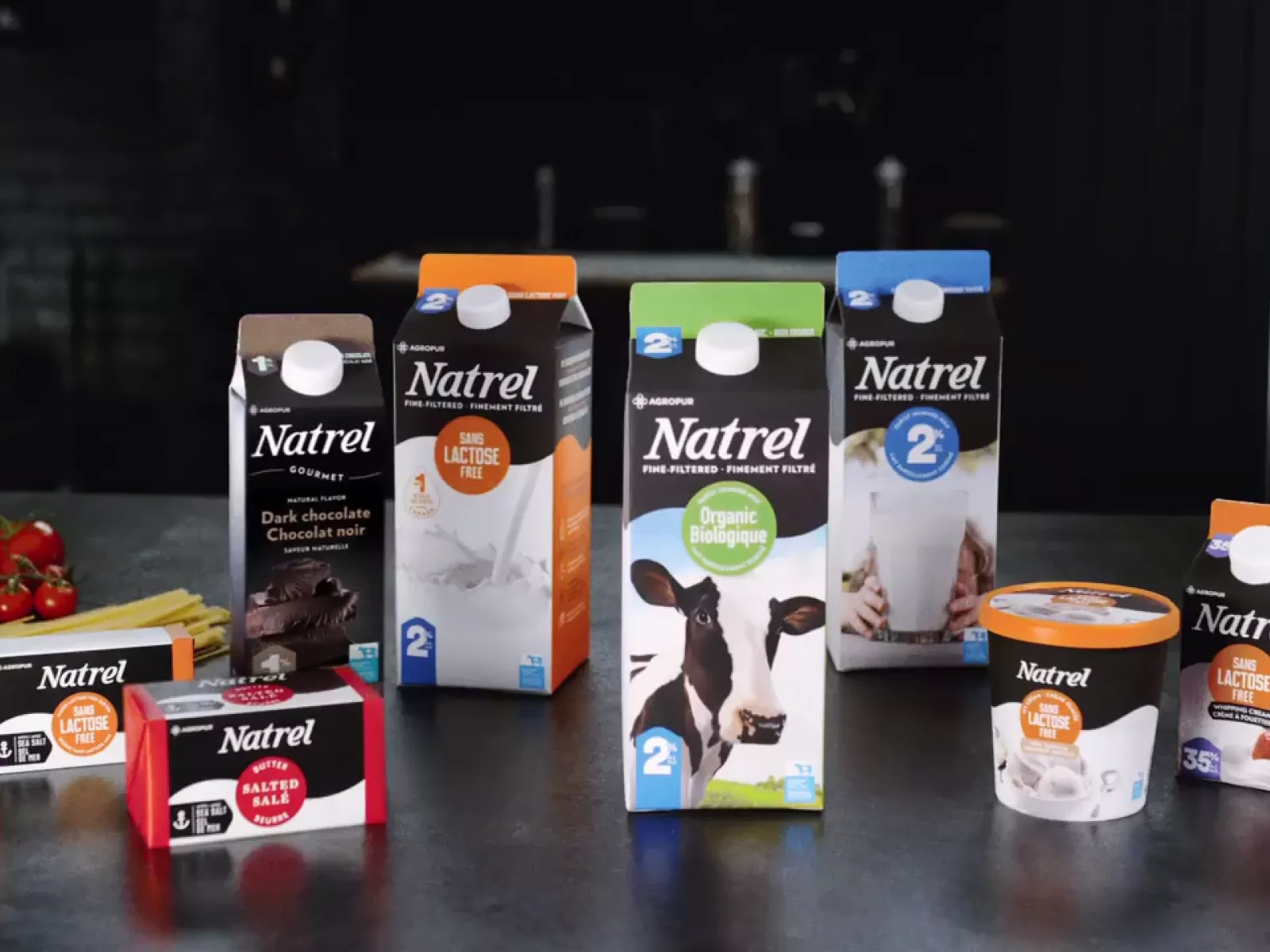Natrel dairy products on countertop