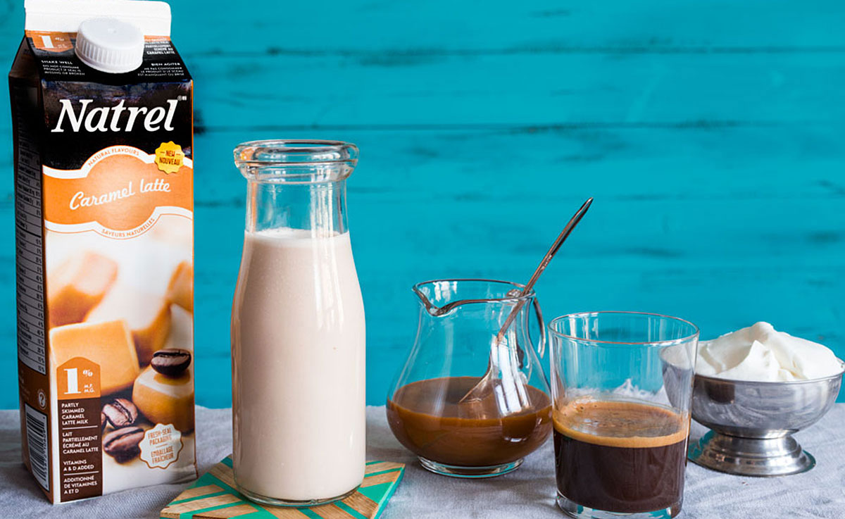 Ingredients for iced caramel latte