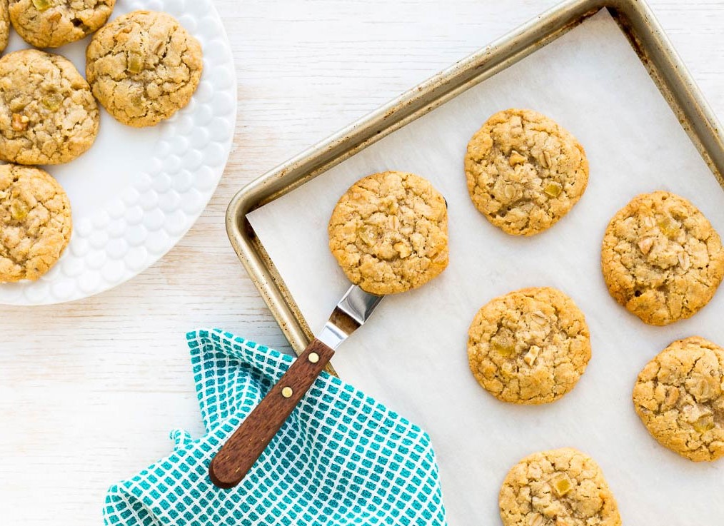 Soft ginger oatmeal cookies on a baking tray
