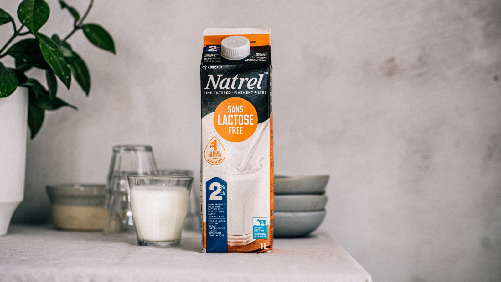 Natrel lactose-free milk on table