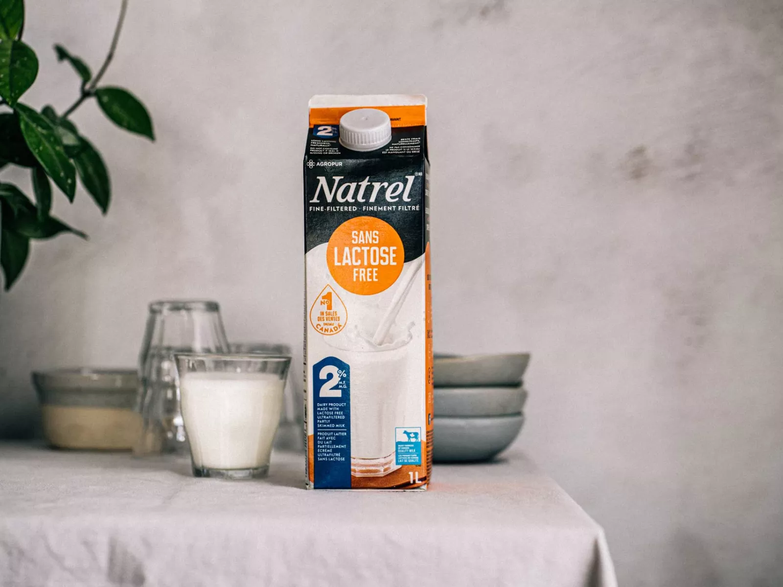 Natrel lactose-free milk on table