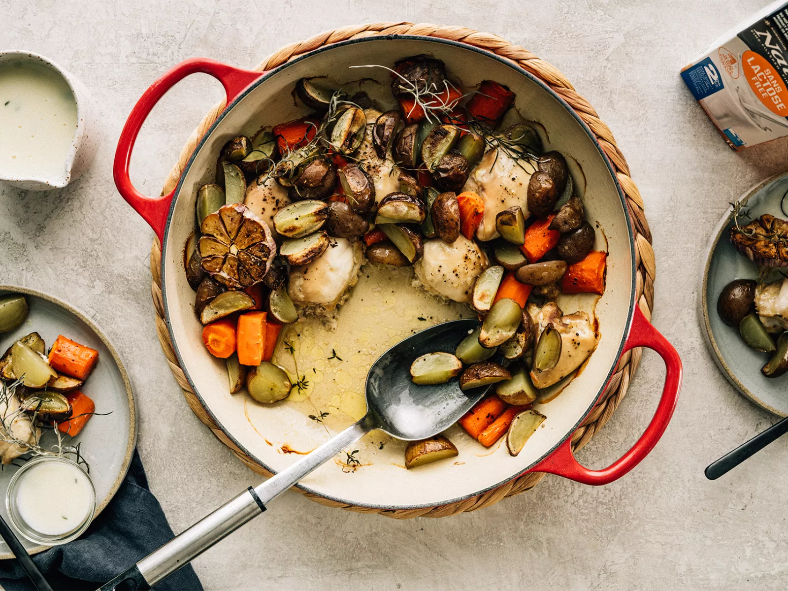 Chicken thigh tray bake with creamy gravy