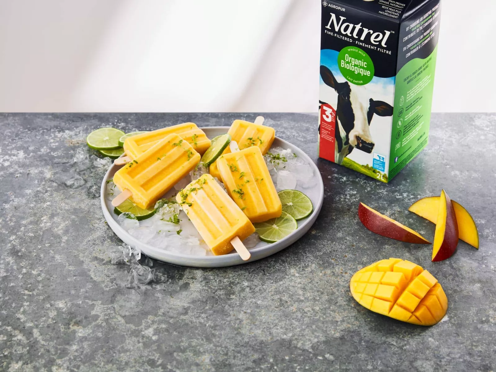 Homemade mango and lime popsicles