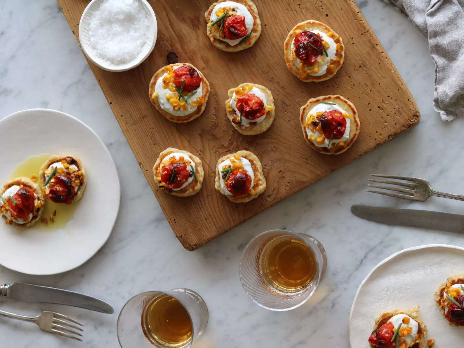 Blinis with Whipped Dip & Spread and Tomato Confit