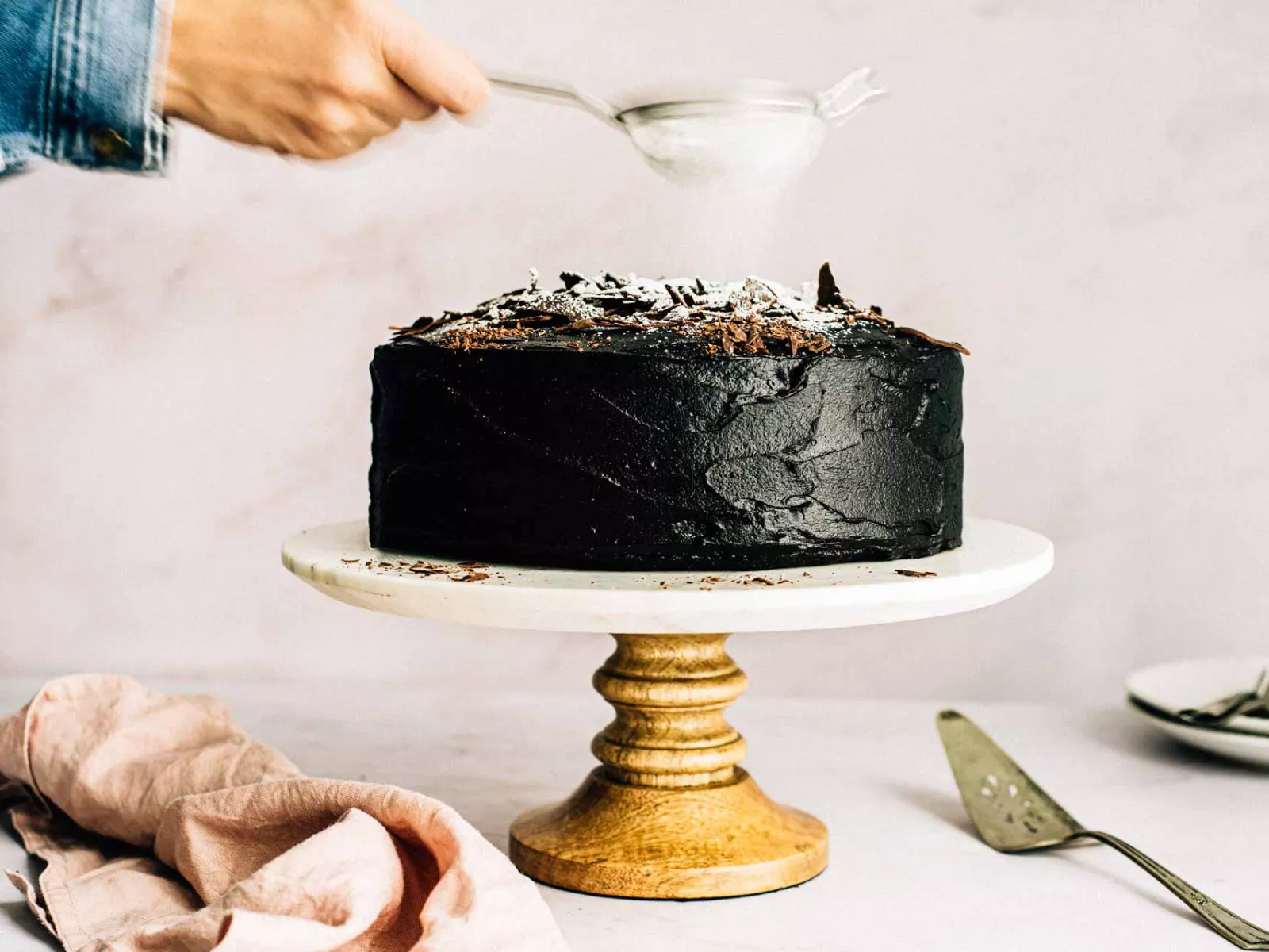 Chocolate ganache and chocolate cake