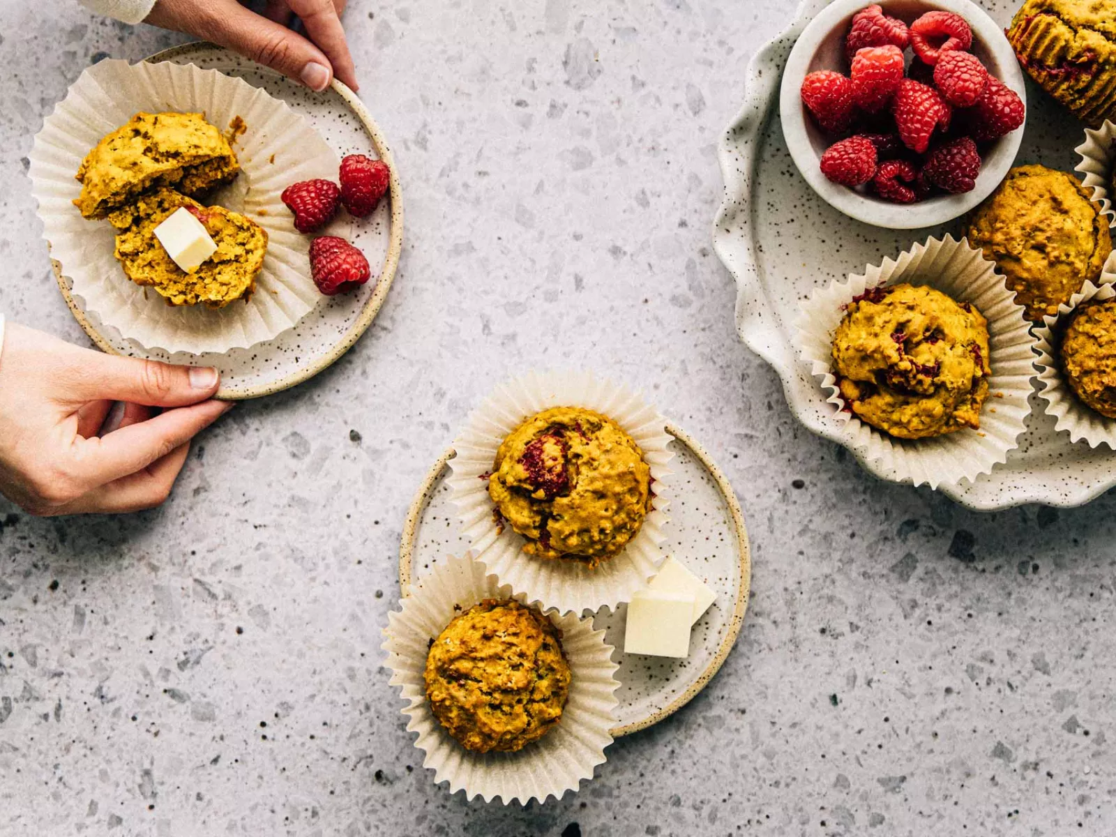 Raspberry pumpkin muffins on plates