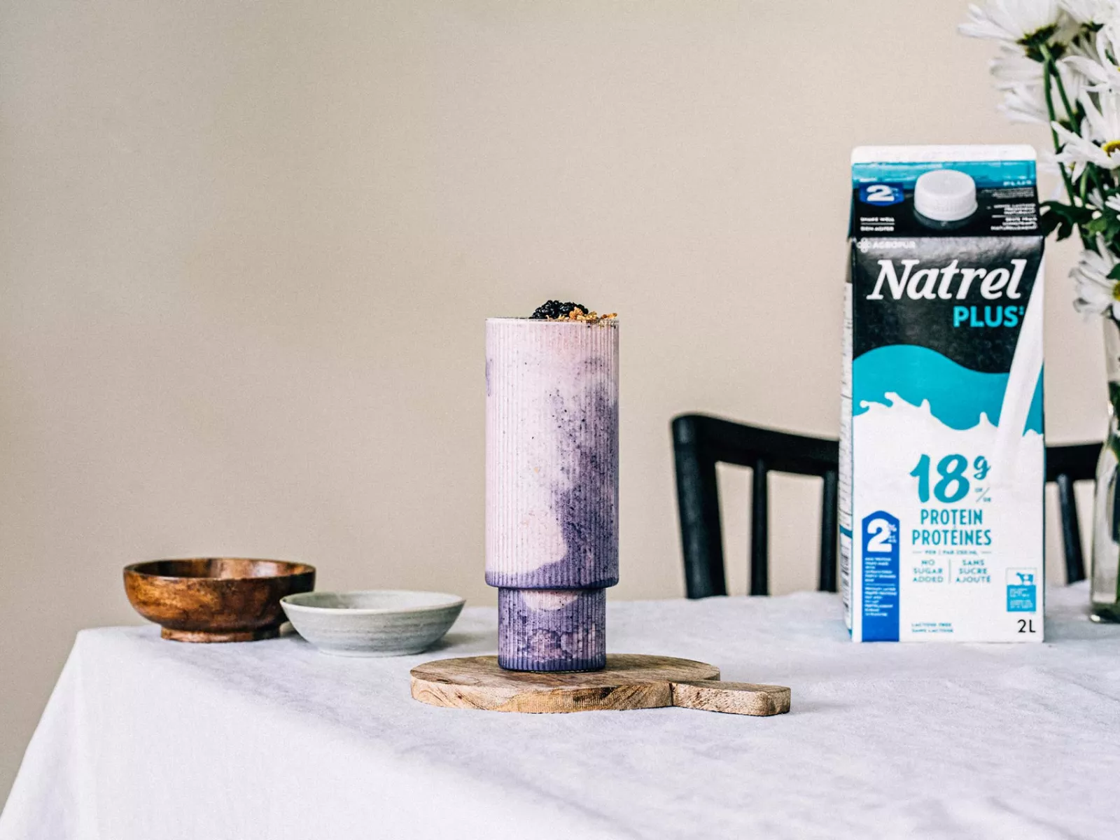 Natrel Plus Blueberry and raspberry marble protein smoothie